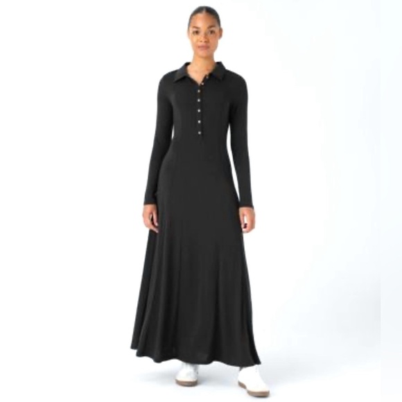 Vintage Vision Apparel Gray Maxi Dress Long Sleeve Collared Button - Picture 1 of 13